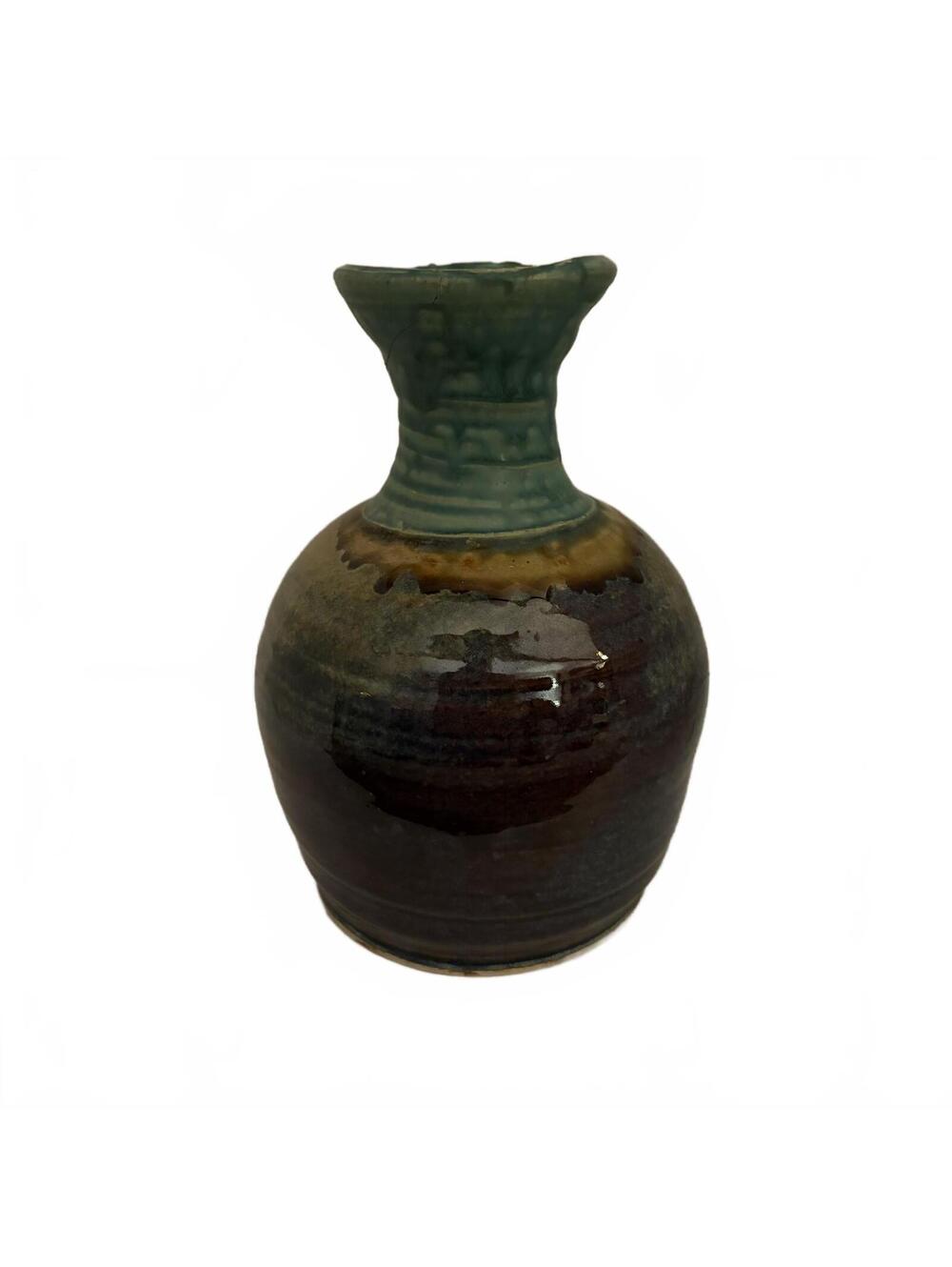 Handcrafted Ceramic Vase with Blue and Brown Glaze